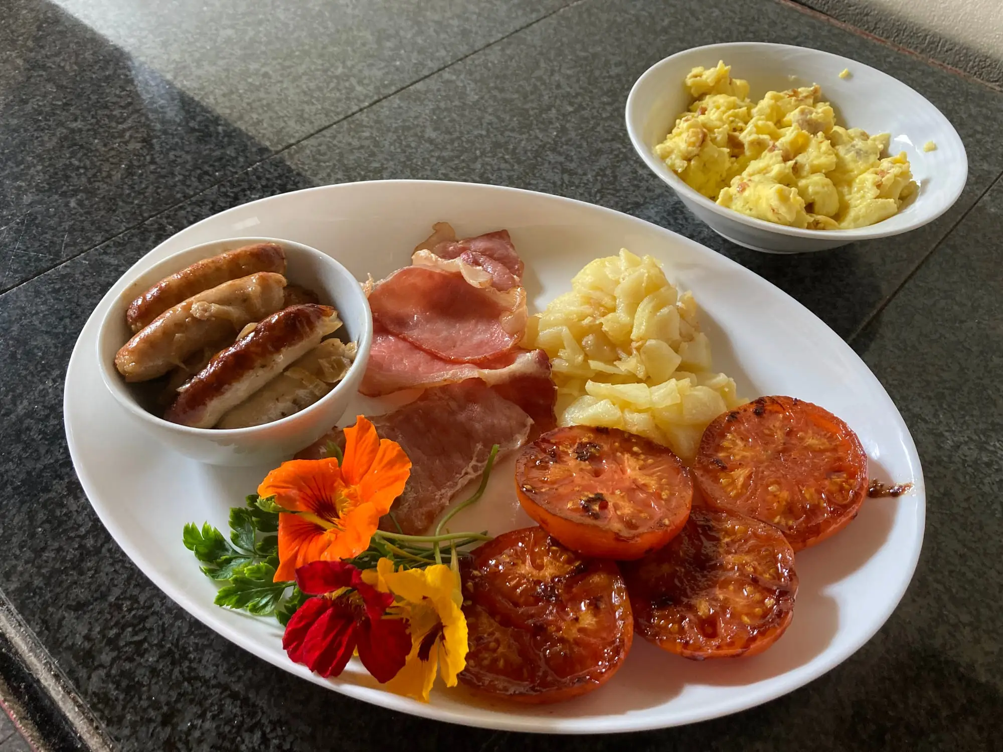 A full cooked breakfast plated at The Vaal Guesthouse restaurant